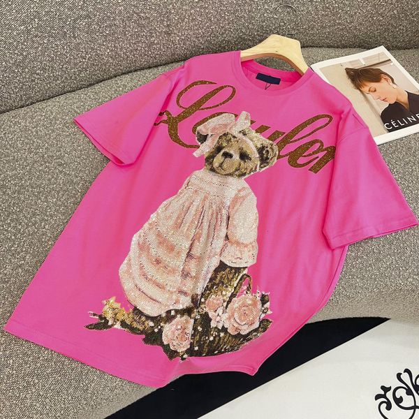 women's t-shirt designer 22ss heavy industry diamond printing wedding dress bear pink women's fashion brand loose large medium and, White
women's t-shirt designer 22ss heavy industry diamond printing wedding dress bear pink women's fashion brand loose large medium and, White