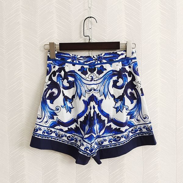 ladies runway fashion cotton shorts sicilian porcelian print blue white elegant party holiday poplin, White;black
ladies runway fashion cotton shorts sicilian porcelian print blue white elegant party holiday poplin, White;black