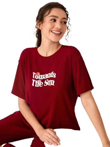 floral & slogan graphic drop shoulder pj set u356#, Black;red
floral & slogan graphic drop shoulder pj set u356#, Black;red