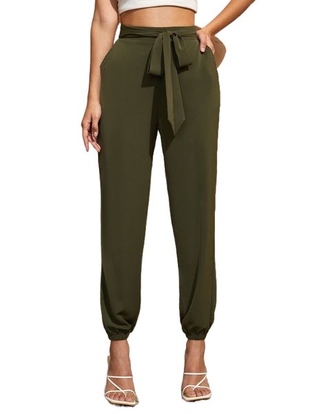 self belted solid pants q2jj#, Black;white