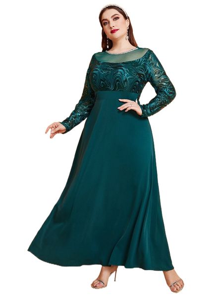 plus embroidery contrast mesh dress 46pw#, Black
plus embroidery contrast mesh dress 46pw#, Black