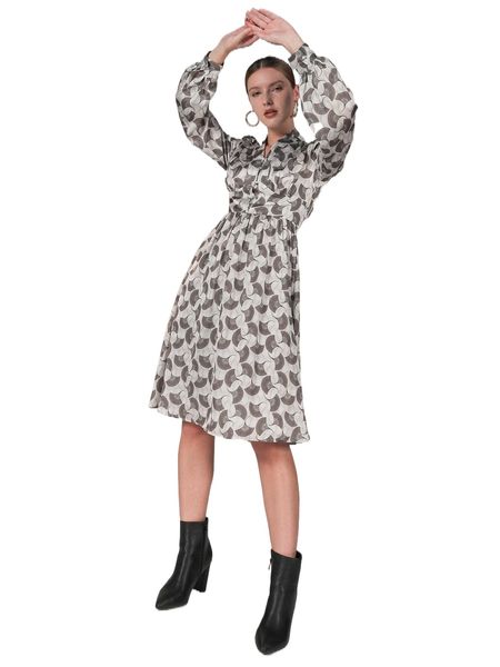 x douceur d'automne allover print button front dress 420o#, Black;gray 
x douceur d'automne allover print button front dress 420o#, Black;gray