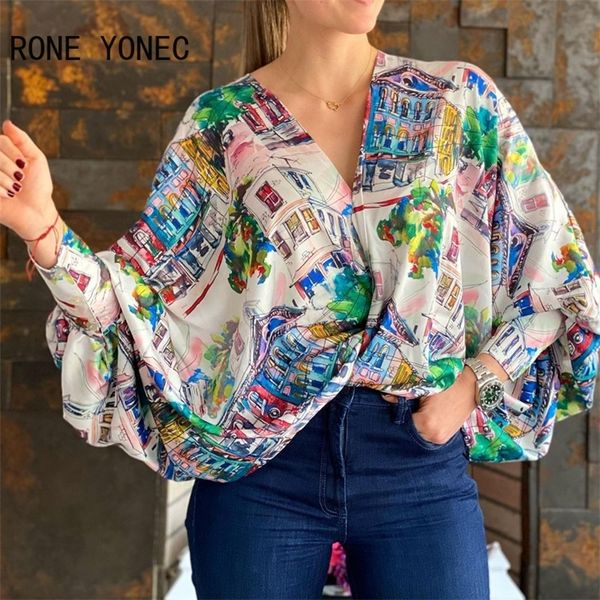 women chic casual graphic v neck puff batwing sleeves spring loose blouse 220407, White
women chic casual graphic v neck puff batwing sleeves spring loose blouse 220407, White