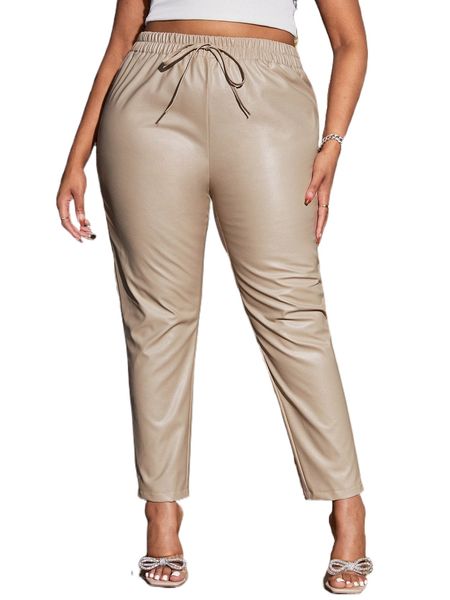 sxy plus knot waist pu pants h2ri#, Black