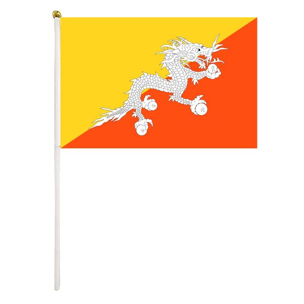 bhutan hand waving flag 14x21cm premium polyester mini world country flag banner with plastic flagpole
bhutan hand waving flag 14x21cm premium polyester mini world country flag banner with plastic flagpole