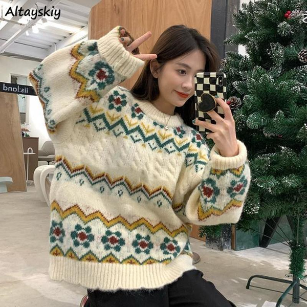 pullovers women knitting warm autumn all-match sweet japanese style fashion ins o-neck casual patchwork flowers students daily, White;black
pullovers women knitting warm autumn all-match sweet japanese style fashion ins o-neck casual patchwork flowers students daily, White;black