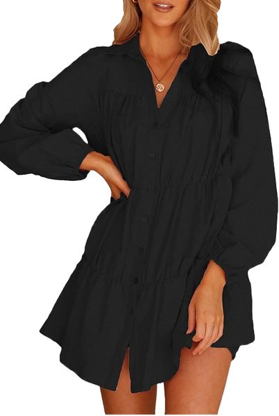 kasin women tiered babydoll dress button up long sleeves collared short dresses a0se#, Black;gray
kasin women tiered babydoll dress button up long sleeves collared short dresses a0se#, Black;gray