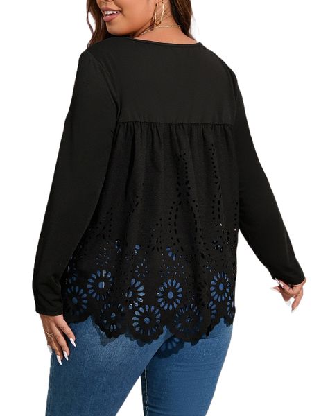 plus laser cut scallop trim tee g6du#, Black