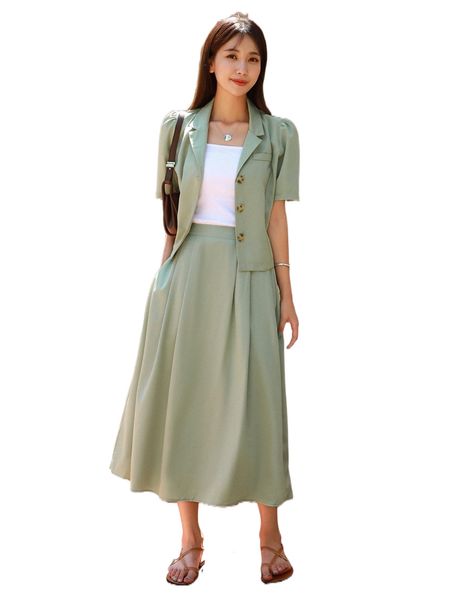 dazy button front blouse & skirt s3g6#, White