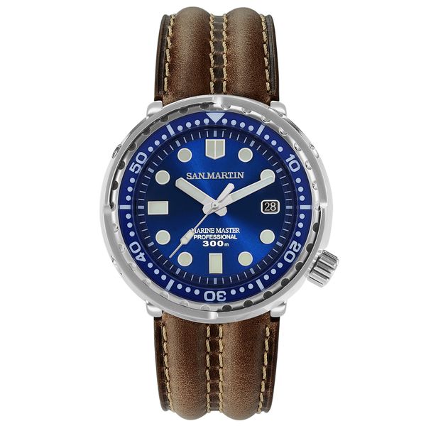 tuna diver stainless steel men automatic mechanical watch date windows enamel sunray dial fluorine rubber strap, Slivery;brown 
tuna diver stainless steel men automatic mechanical watch date windows enamel sunray dial fluorine rubber strap, Slivery;brown