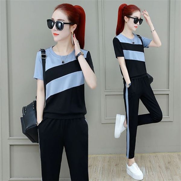 women summer 2 piece set korean loose plus size short sleeve fashion casual two-piece set bule white apricot 210302
women summer 2 piece set korean loose plus size short sleeve fashion casual two-piece set bule white apricot 210302