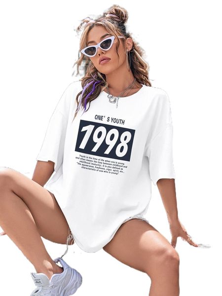 number and slogan graphic drop shoulder tee g5h7#, White
number and slogan graphic drop shoulder tee g5h7#, White