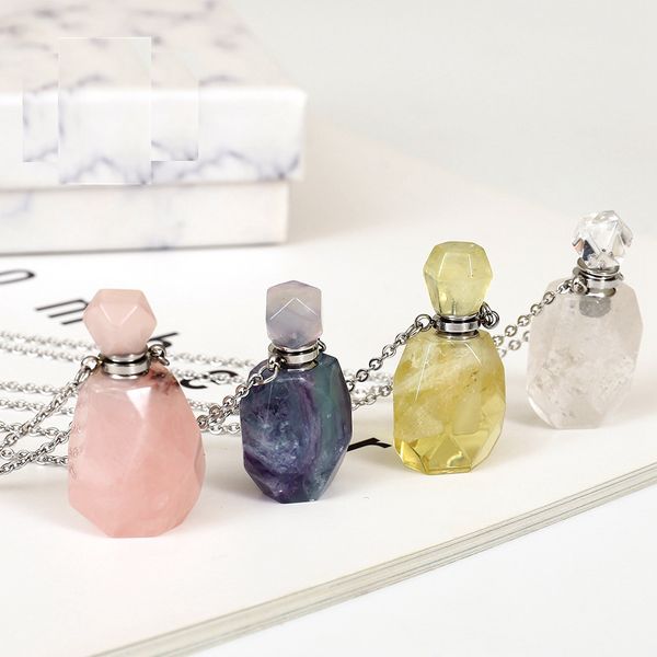 natural stone bottle pendant aromatherapy stainless steel necklaces crystal essential oil bottles necklace gem perfume bottle., Silver
natural stone bottle pendant aromatherapy stainless steel necklaces crystal essential oil bottles necklace gem perfume bottle., Silver