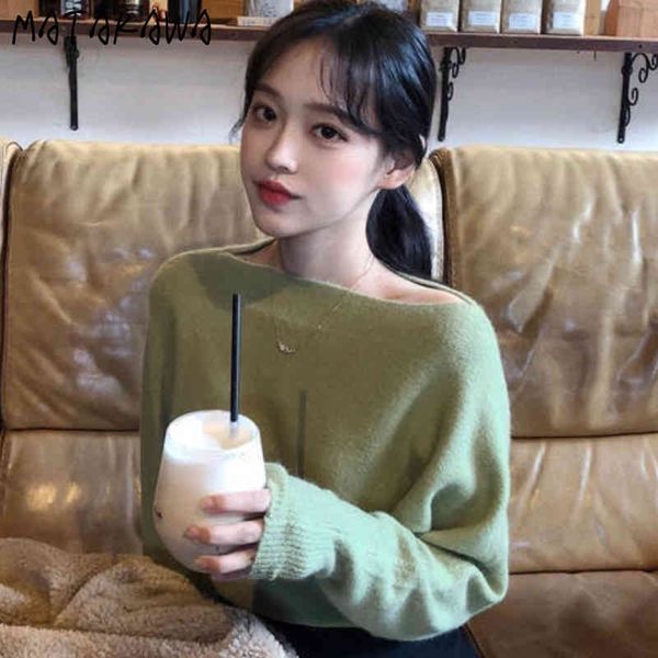 slash neck womens sweater korean autumn and winter pullovers loose solid color longsleeved knitted women 210506, White;black
slash neck womens sweater korean autumn and winter pullovers loose solid color longsleeved knitted women 210506, White;black