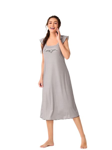 letter graphic polka dot sleep ruffle trim dress y4sk#, Black;red 
letter graphic polka dot sleep ruffle trim dress y4sk#, Black;red
