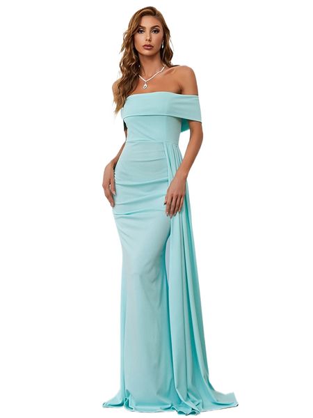 missord off shoulder plicated zip back prom dress j9yq#, Black;gray