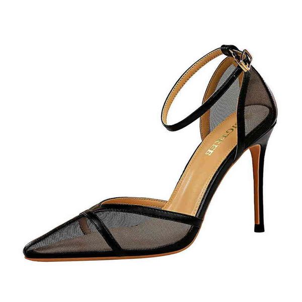 sandals women designer mesh hollow thin heeled sandals fashion pointed shallow mouth one line belt buckle high heels pumps 220323, Black
sandals women designer mesh hollow thin heeled sandals fashion pointed shallow mouth one line belt buckle high heels pumps 220323, Black