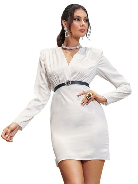 x farah surplice neck ruched satin dress without belt 71td#, Black;gray
x farah surplice neck ruched satin dress without belt 71td#, Black;gray