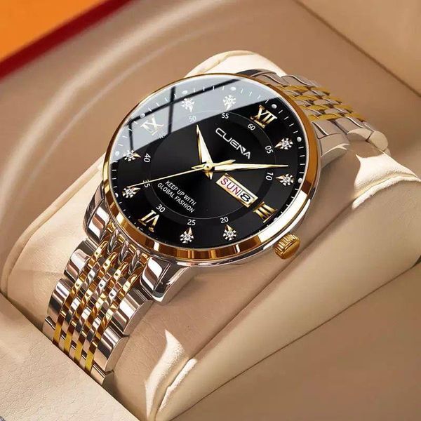 men watch brand fashion luxury stainless steel wristwatch gold dial sports waterproof business date quartz clock, Slivery;brown
men watch brand fashion luxury stainless steel wristwatch gold dial sports waterproof business date quartz clock, Slivery;brown