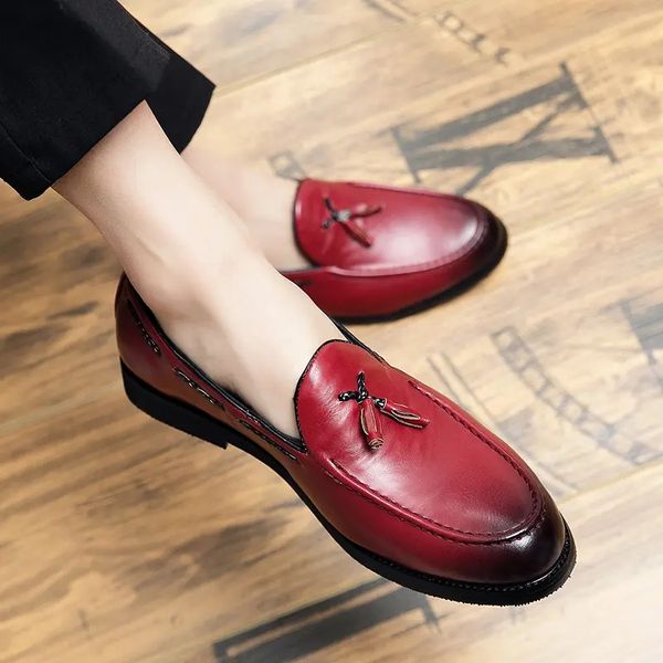 

High Quality Loafers Men Shoes PU Leather Solid Color Round Toe Casual Fashion Everyday Party Tassel Classic Trend Gentleman Dress Shoes DP403, Clear
