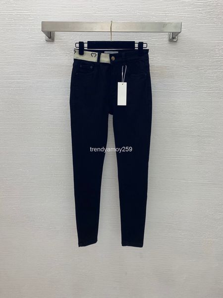women's jeans waist webbing stitching fashion personalized letter high elastic small leg jeans, Blue
women's jeans waist webbing stitching fashion personalized letter high elastic small leg jeans, Blue