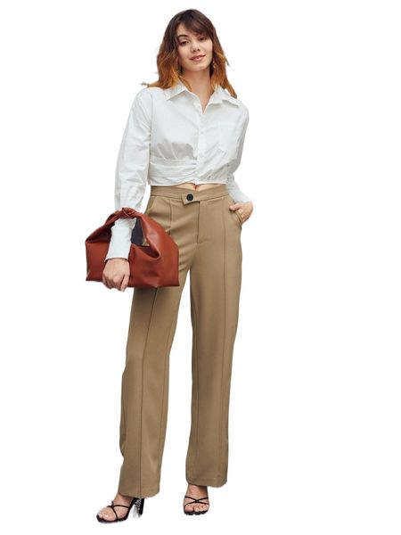 high waist seam detail straight leg pants e7mq#, Black;white
high waist seam detail straight leg pants e7mq#, Black;white