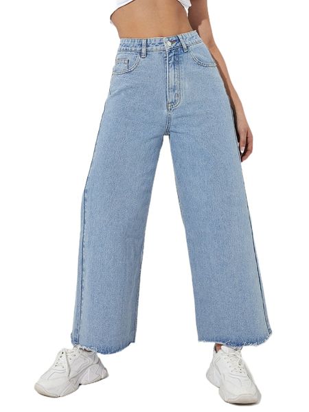 zipper fly raw hem wide leg jeans o0pn#, Blue
zipper fly raw hem wide leg jeans o0pn#, Blue
