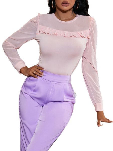 sxy solid ruffle detail round neck r5es#, White
sxy solid ruffle detail round neck r5es#, White