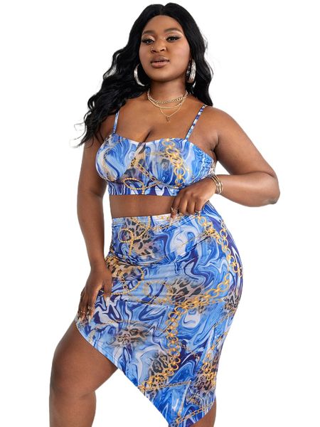 sxy plus marble & chain print crop cami & asymmetrical hem skirt b7bk#, Black
sxy plus marble & chain print crop cami & asymmetrical hem skirt b7bk#, Black