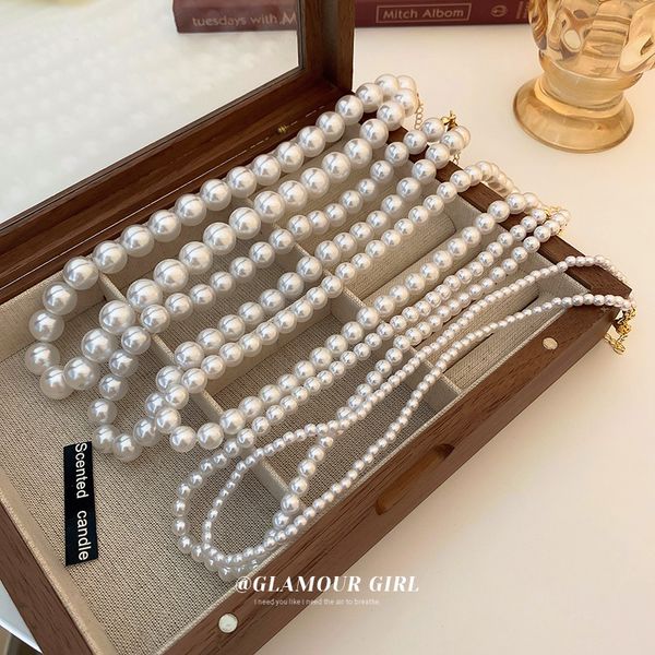 french retro large pearl necklace ins style fashion personality temperament clavicle chain simple and versatile necklace for women, Silver
french retro large pearl necklace ins style fashion personality temperament clavicle chain simple and versatile necklace for women, Silver