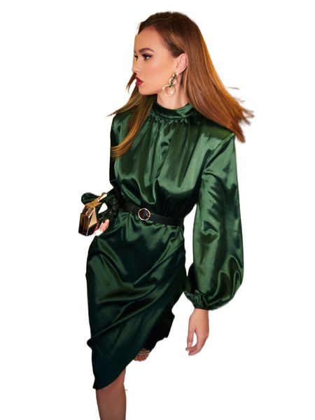 lantern sleeve mock neck tulip hem satin dress without belt n3vu#, Black;gray
lantern sleeve mock neck tulip hem satin dress without belt n3vu#, Black;gray