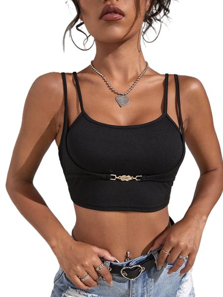 buckled detail crop cami p1mz#, White