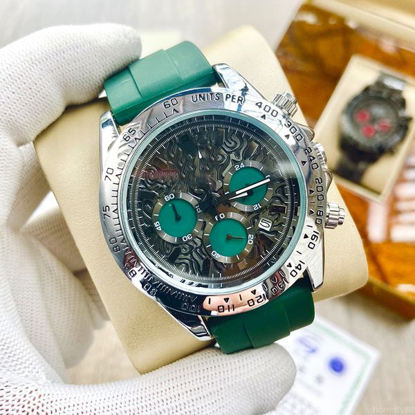 watches quartz movement 40mm gold dial wristwatches day classic rubber strap folding buckle montre de luxe three eye, Silver
watches quartz movement 40mm gold dial wristwatches day classic rubber strap folding buckle montre de luxe three eye, Silver