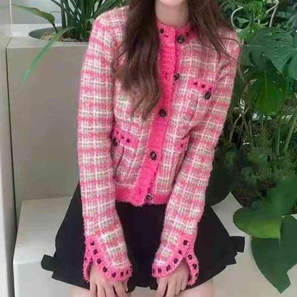 women's sweaters pink woven tweed plaid coat women's early spring korean temperament top, White;black
women's sweaters pink woven tweed plaid coat women's early spring korean temperament top, White;black