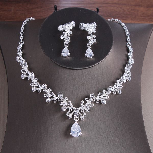 new necklace earring set zircon stud alloy chain bridal two piece wedding dress accessories, Silver
new necklace earring set zircon stud alloy chain bridal two piece wedding dress accessories, Silver