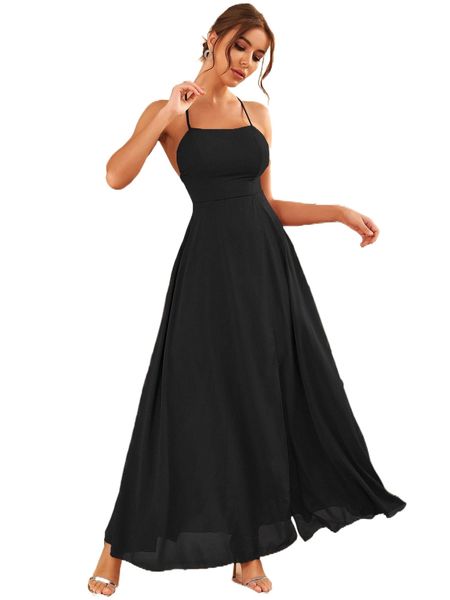 crisscross backless split hem a-line dress s29g#, Black;gray
crisscross backless split hem a-line dress s29g#, Black;gray