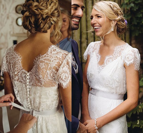 boho sheer lace v-neck beach wedding dress 2022 short sleeves custom made a line romantic buttons rustic garden bridal gowns vestidos de noi, White
boho sheer lace v-neck beach wedding dress 2022 short sleeves custom made a line romantic buttons rustic garden bridal gowns vestidos de noi, White