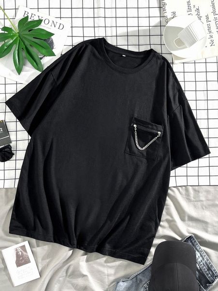 men chain detail pocket patched tee r0np#, White;black 
men chain detail pocket patched tee r0np#, White;black