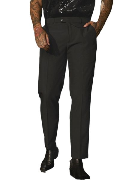 men solid slant pocket suit pants c8s2#, Black