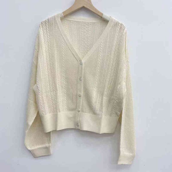 women's knits & tees summer knitted v collar pierced cardigan, White 
women's knits & tees summer knitted v collar pierced cardigan, White