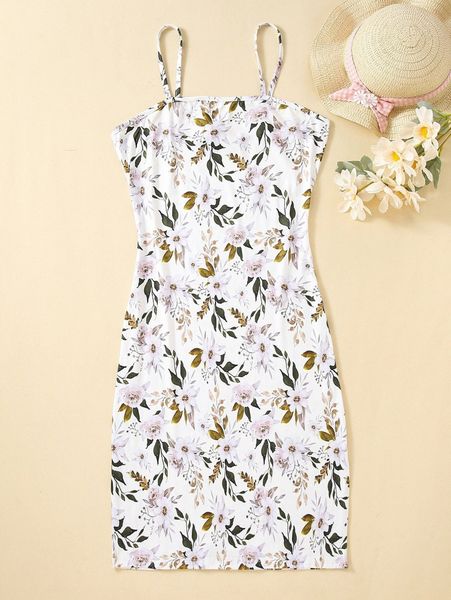 1pc allover floral print cami dress m74l#, Black;gray