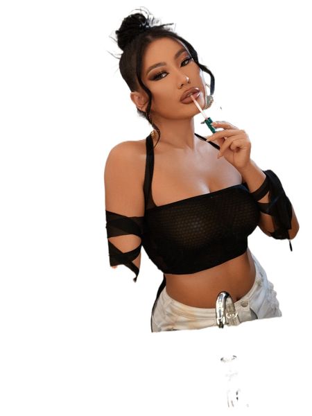 sxy crisscross knot cuff backless crop halter mesh v4p8#, White
sxy crisscross knot cuff backless crop halter mesh v4p8#, White