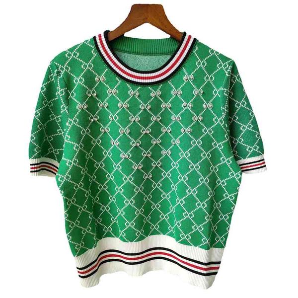 2022 spring and summer new clothing color contrast geometric rhombic diamond nail drill short sleeve sweater women's, White
2022 spring and summer new clothing color contrast geometric rhombic diamond nail drill short sleeve sweater women's, White