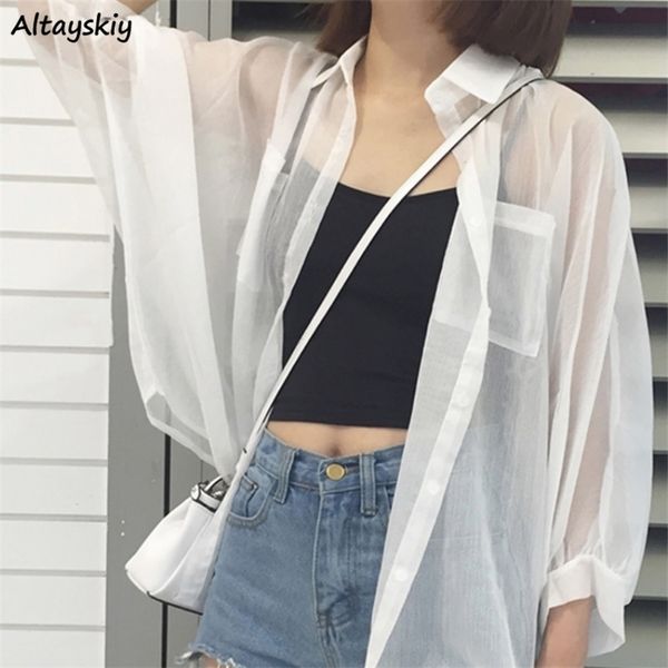shirt summer thin chiffon soft breathable sheer seethrough full blouses basic allmatch fashion female chic loose 220715, White
shirt summer thin chiffon soft breathable sheer seethrough full blouses basic allmatch fashion female chic loose 220715, White
