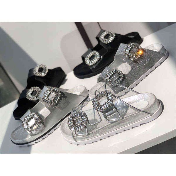 rv rhinestone square buckle leather slippers wear women's open toe double ring belt flat bottom sandals, row straight, Black
rv rhinestone square buckle leather slippers wear women's open toe double ring belt flat bottom sandals, row straight, Black