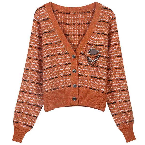 women's sweaters autumn and winter stripe color matching nail bead chain collar stitching temperament slim fitting v-neck knitted cardi, White;black
women's sweaters autumn and winter stripe color matching nail bead chain collar stitching temperament slim fitting v-neck knitted cardi, White;black