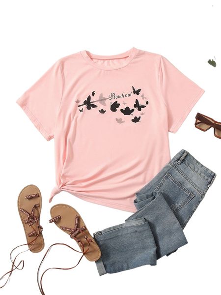 plus butterfly & letter graphic tee p0ng#, Black
plus butterfly & letter graphic tee p0ng#, Black