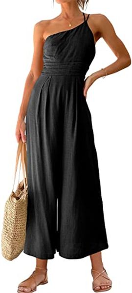 & tees women's summer outfits one shoulder jumpsuit high waist pleated casual wide leg romper with pockets, White
& tees women's summer outfits one shoulder jumpsuit high waist pleated casual wide leg romper with pockets, White