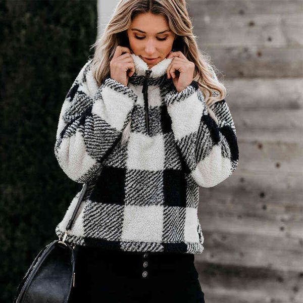 autumn winter women's thick pullover plaid jacket ladies loose casual long sleeve female stand collar large size coat l220714, White;black
autumn winter women's thick pullover plaid jacket ladies loose casual long sleeve female stand collar large size coat l220714, White;black