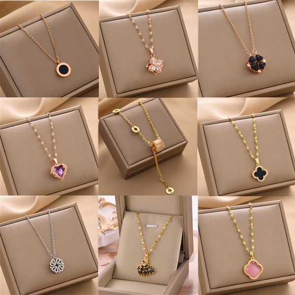 four leaf flower necklaces not fade titanium steel love heart roman numerals letter animal design pendant fashion rhinestone choker jewelry, Silver
four leaf flower necklaces not fade titanium steel love heart roman numerals letter animal design pendant fashion rhinestone choker jewelry, Silver